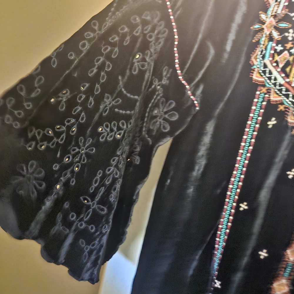 Johnny Was Black Velvet Blouse with Multicolor Embroidery - Picture 2 of 5